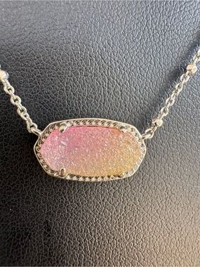 Kendra Scott Elisa Silver Satellite Necklace in Pink & Yellow Watercolor Drusy